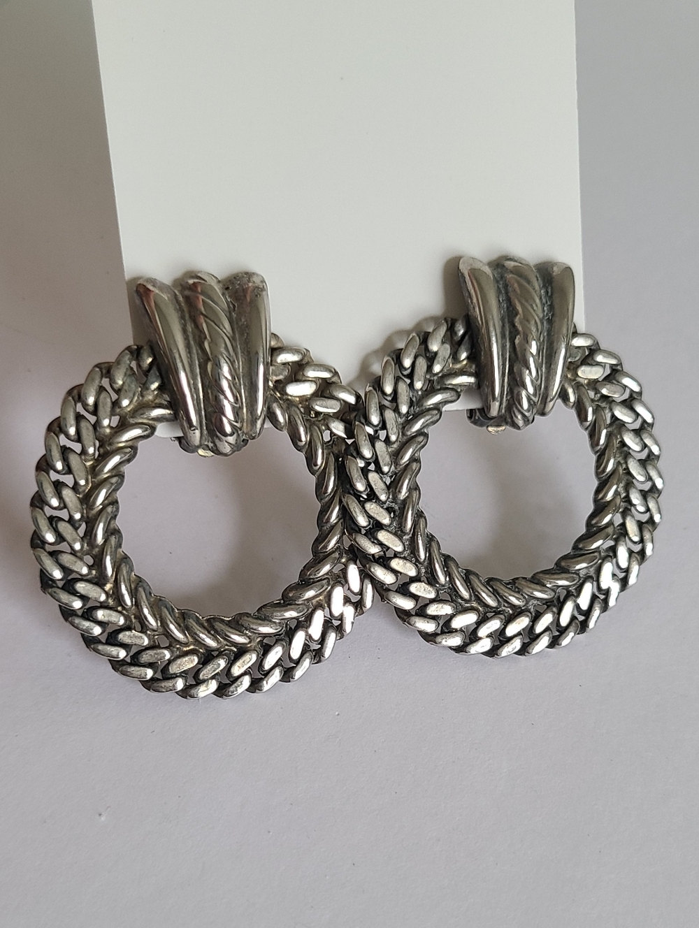 Vintage Large Chunky Silver Tone Celtic Knot Wreath Circle Drop Hoop Earrings